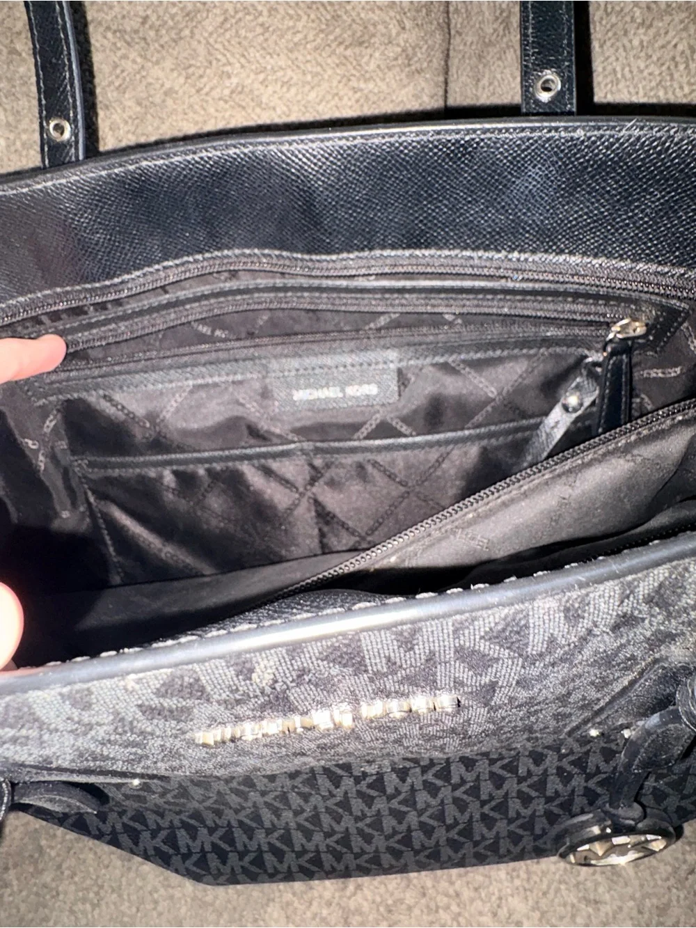 Michael Kors Large Black Signature Tote MK Logo Work Bag